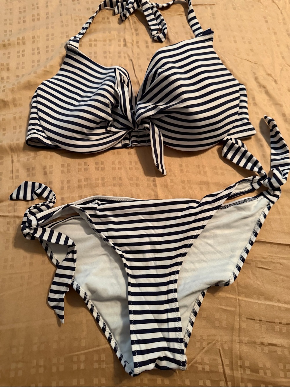 H&M Navy and White Striped Tie-Accent Bikini